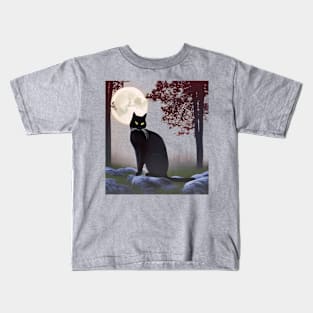 Black Cat and Full Moon Kids T-Shirt